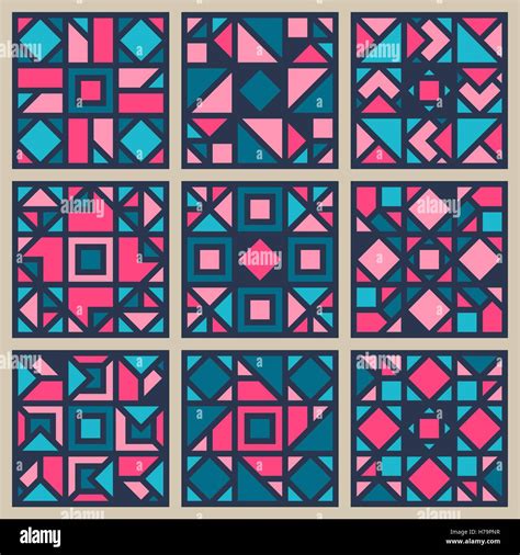 Vector Geometric Square Pattern Design Element Set In Pink And Blue