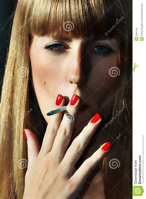 Smoking Women With Red Lipstick Lips Stock Image Image