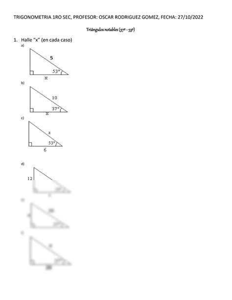 SOLUTION 1 1 Trigonometria 1ro Sec Triangulo Notable De 37 Y 53