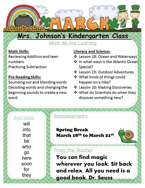 Kindergarten March Newsletter Prairie School District