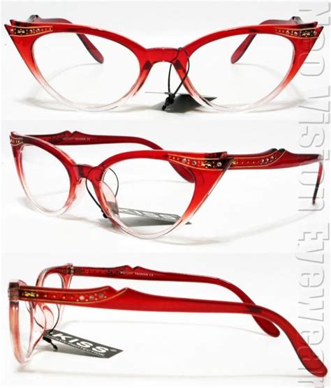 Rhinestone Cat Eye Sun Glasses Vintage Style Clear Red K17c Glasses Fashion Face Jewellery