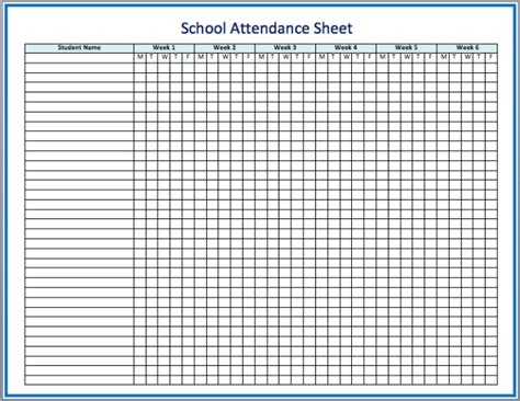 School Attendance Sheet Template Attendance Sheet Attendance Sheet