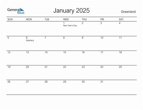 January 2025 Calendar With Greenland Holidays