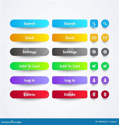 Vector Illustration Set Of Clean Colorful Web App Buttons With Symbols