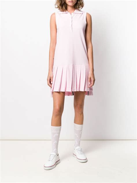 Thom Browne Rwb Stripe Sleeveless Pleated Tennis Dress Farfetch