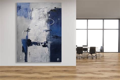 Large Blue Grey And White Abstract Painting Original Art Etsy