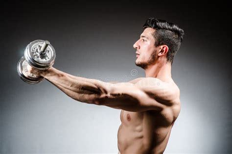 Muscular Ripped Bodybuilder With Dumbbells Stock Photo Image Of