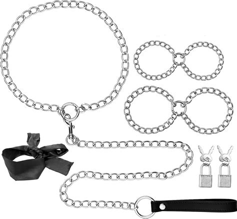utimi bdsm bondage set kette handschellen fesseln mit augenbinde und halsband 4 in 1 metall