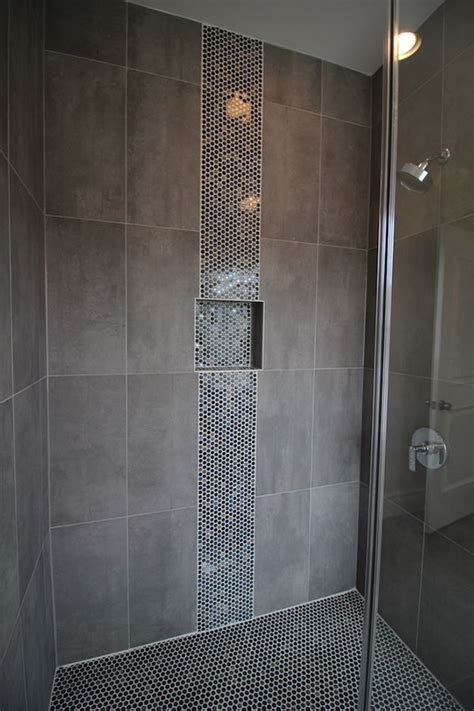The use of soft grey marble in tiles and mosaic add the needed texture and interest make this small bathroom seem larger. Gray Bathroom Shower Ideas - K&B Construction Home ...