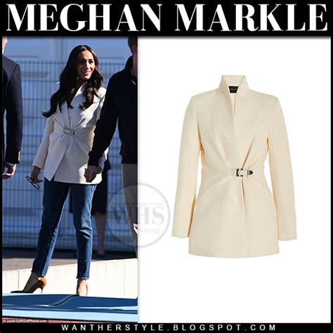 Meghan Markle In White Belted Brandon Maxwell Jacket Blue Jeans And