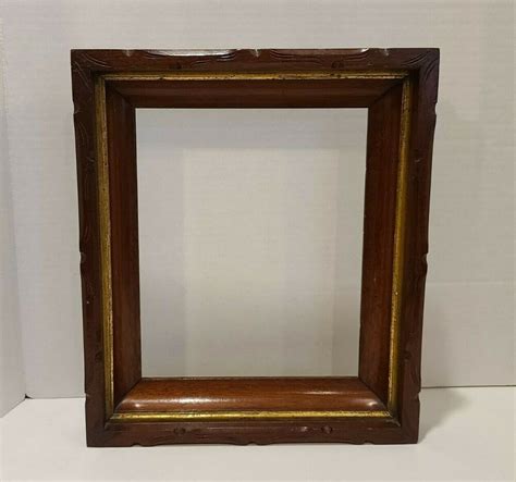 Vintage Antique Wood Gold Gilt Deep Well Picture Frame Mahogany Scroll