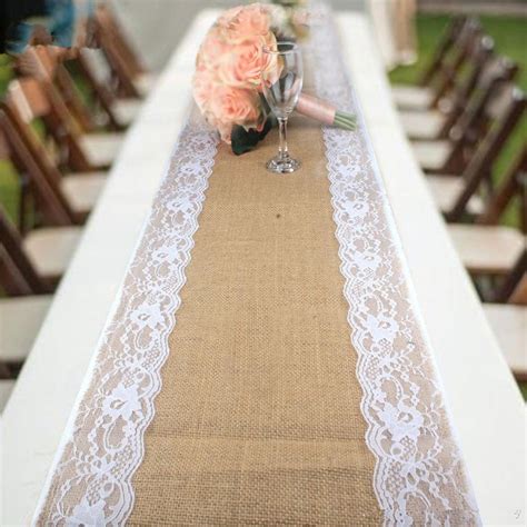 Fashion Shopping Style Retro Burlap Hessian Lace Wedding Table Runner