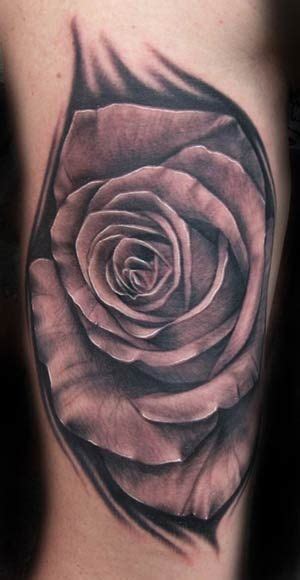 Amazing Black And White Rose Tattoo On Forearm