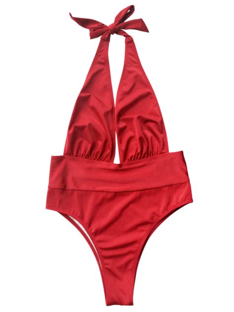 Backless High Leg Swimwear Red M Red Swimwear One Piece Swimwear