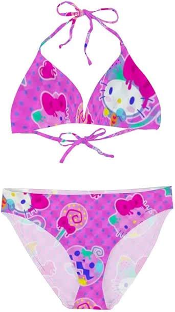 Purple Hello Kitty Heads Bikini Swimsuit For Women Pools
