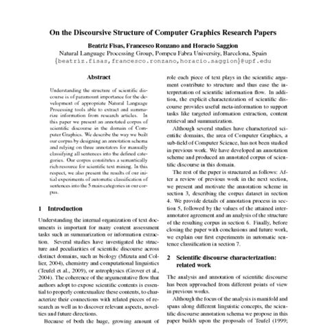 This list of computer technology research paper topics provides the list of 33 potential topics for research papers and an overview article on the history of computer the first experimental projects grew out of early work in computer graphics, artificial intelligence, television technology, hardware. On the Discoursive Structure of Computer Graphics Research ...