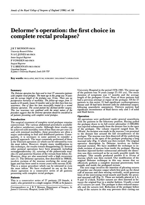 pdf delorme s operation the first choice in complete rectal prolapse