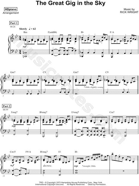 Hdpiano The Great Gig In The Sky Sheet Music Piano Solo In G Minor