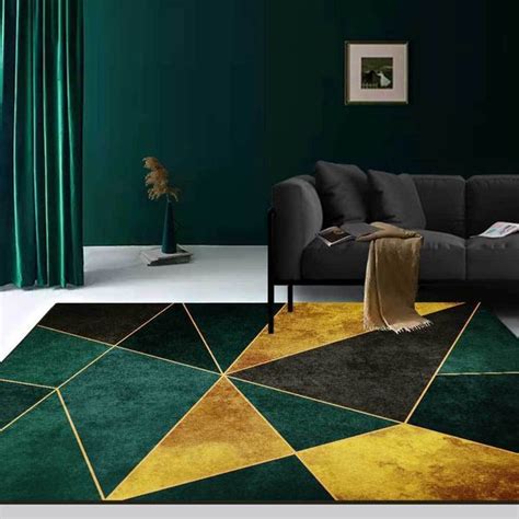 Green Black And Gold Modern Geometirc Rectangle Indoor Area Rug 3x5