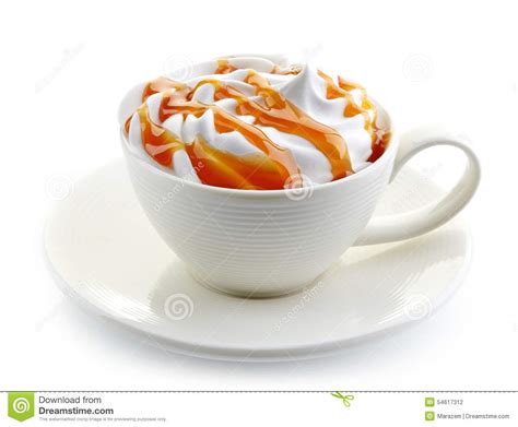 Caramel Latte Coffee With Whipped Cream Stock Photo