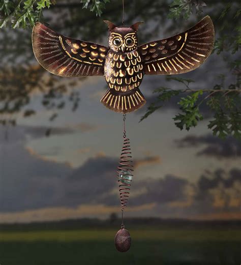 Lighted Hanging Metal Owl Wind And Weather