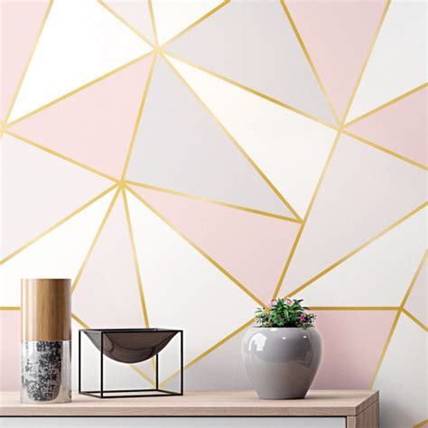 papel de parede triangulo geometrico cinza rosa menina