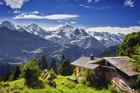 Hd Wallpaper Switzerland Grindelwald Mountain Rock Ice Valley House