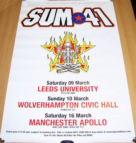Sum 41 Absolutely Stunning And Rare 3 X Uk Concerts Poster From March