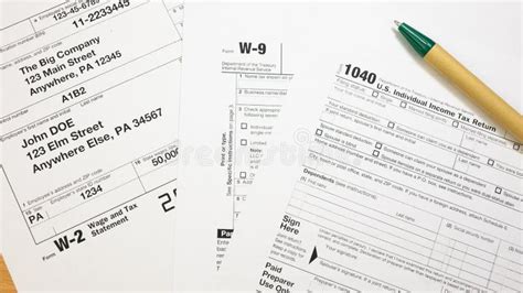 Irs 1040 W 2 And W 9 Tax Return Form Editorial Stock Image Image Of