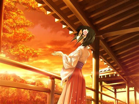 Women Anime Girls Sunset Kimono Alone Low Angle