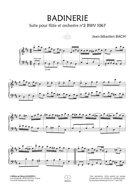 Sheet Music Bach Johann Sebastian Badinerie En Si Mineur Bwv 1067