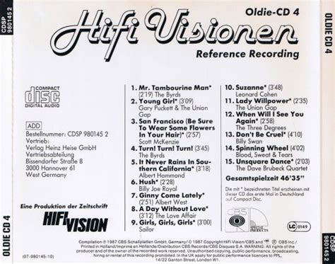 Various Artist Hifi Visionen Oldie Cd 4 Reference Recording 1987