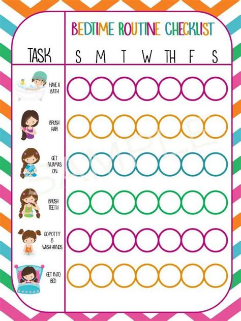 Printable Bedtime Routine Checklist Girl Etsy Kids Routine Chart
