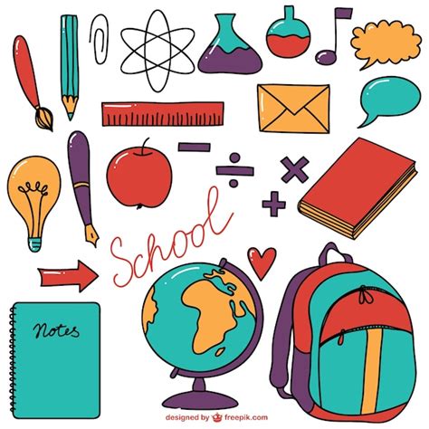 School Supplies Colourful Collection Vector Free Download