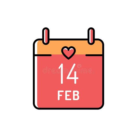 14 February Calendar Icon Valentines Day Thin Line Art Icons Vector