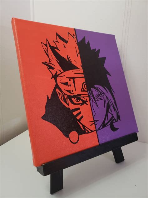 Naruto And Sasuke Half Face Acrylic Anime Painting Naruto Etsy