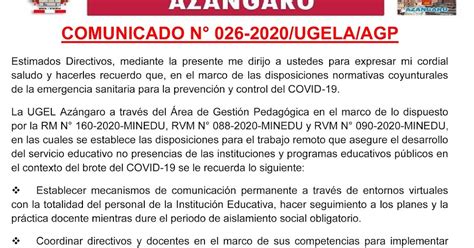 DIÁLOGO EDUCATIVO AZÁNGARO COMUNICADO N 026 2020 UGELA AGP