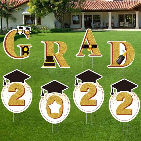 Buy Graduation 2022 Decorations Yard Sign 8pcs Black Gold Grad 2022