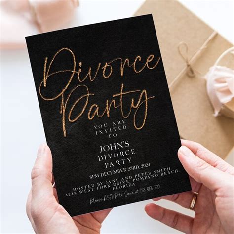 Divorce Party Invitation Editable Invite Gold Glitter Black Invitation
