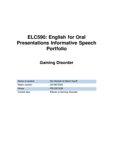 Elc590 English For Oral Presentations Informative Speech Portfolio Pdf