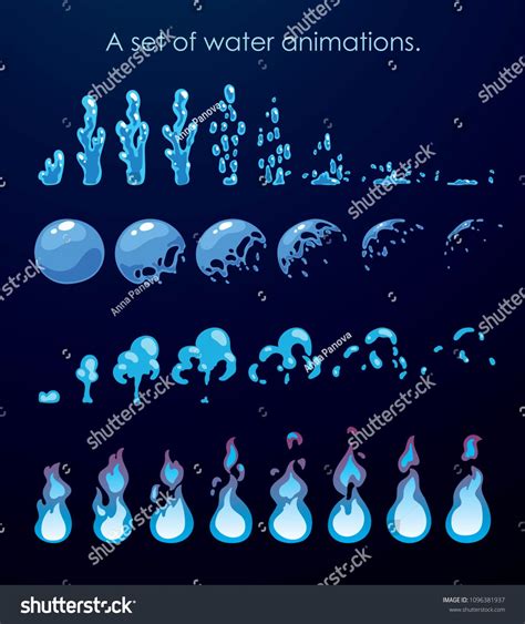 Sprite Sheet Of Water Splashes A Set Of Animations For Game Or Cartoon