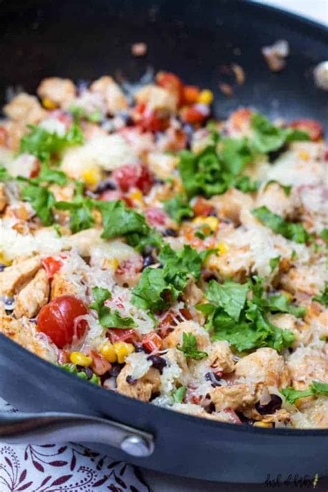 Top the pizzas with the avocado, cilantro and freshly squeezed lime juice, if using, then divide each pizza in categories: Cheesy Chicken Fajita Skillet - Dash of Herbs