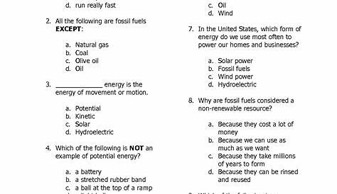 grade 3 forms of energy worksheet