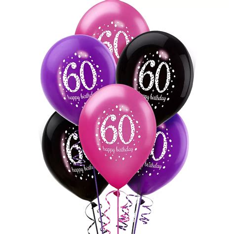 60th Birthday Balloons 6ct Pink Sparkling Celebration Party City
