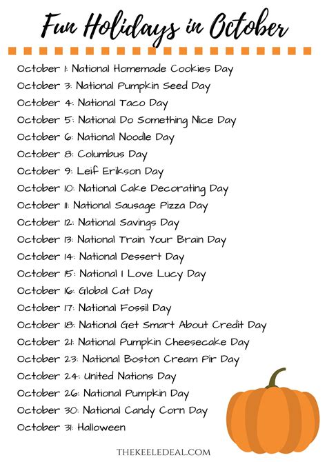 30 Fun Holidays To Celebrate In October Free Printable List
