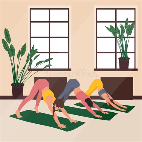 Vector Image Of Three Girls Doing Yoga In A Classroom Stock Vector Illustration Of Activity