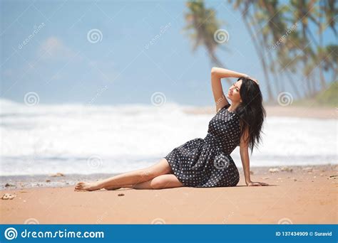 Fashion Woman Relaxing On The Beach Happy Lifestyle Sand
