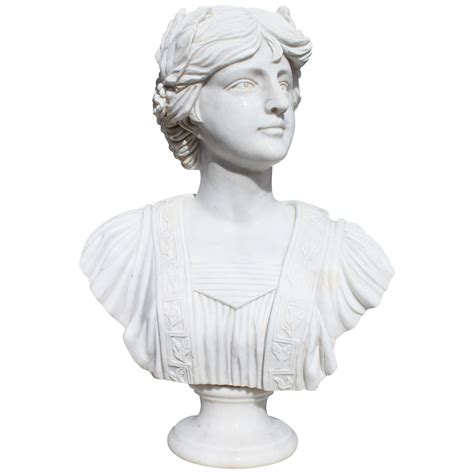White Marble Statue Depicting Classically Draped Female Figure At