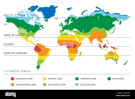 Mondo Zone Climatiche Mappa Con Lequatore E Il Tropico Linee
