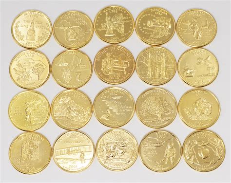24kt Gold Plated Mixed Lot Of 20 Gold Plated Quarters Property Room